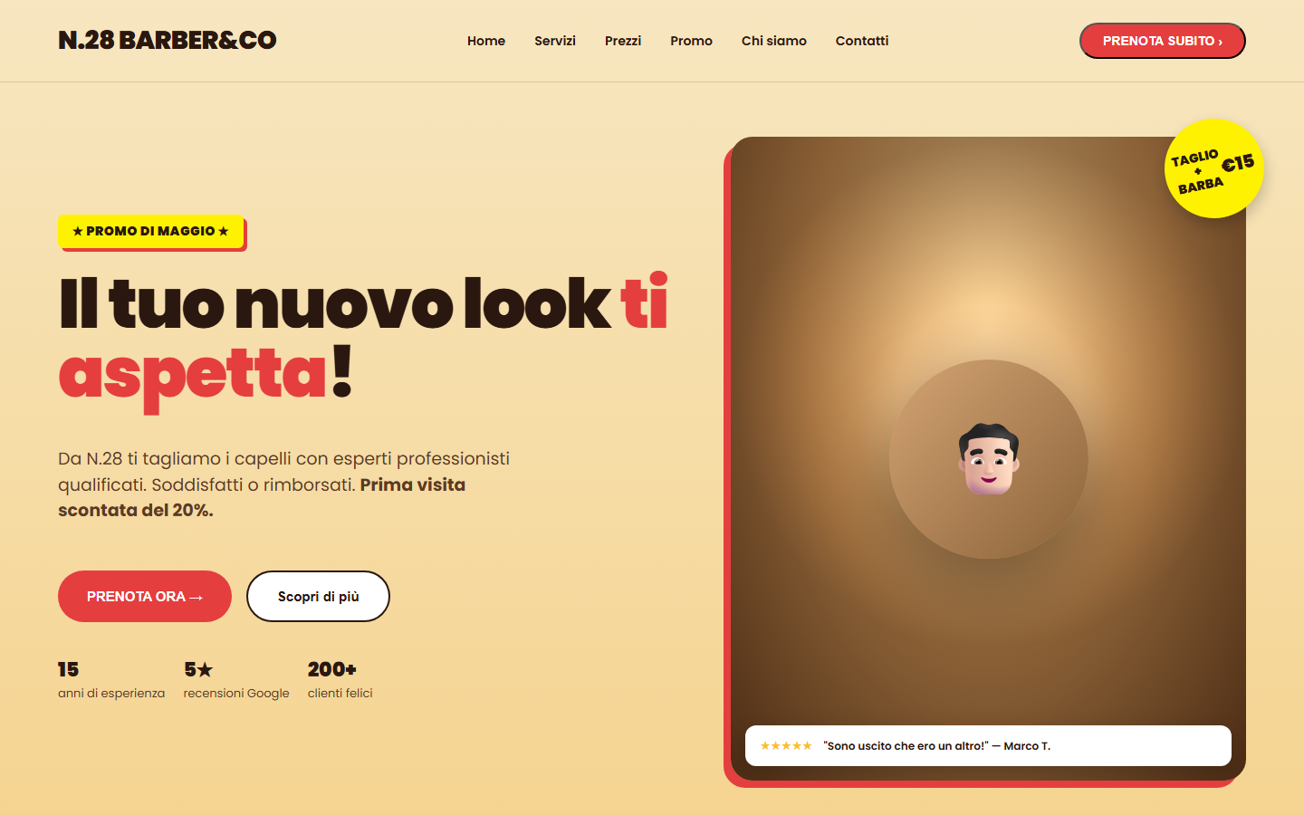 Hero concept catena retail con sfondo giallo crema, promo, trust signal e sticker