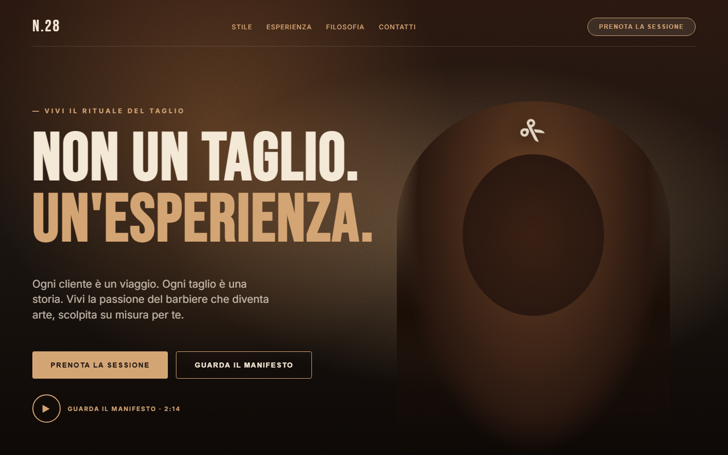 Hero concept lifestyle reel con sfondo sepia e copy NON UN TAGLIO UN'ESPERIENZA